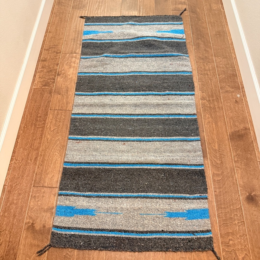 Vintage Mexican Saddle Blanket 60x28 Saltillo Serape Brown Tan Teal‎ Boho Rug
